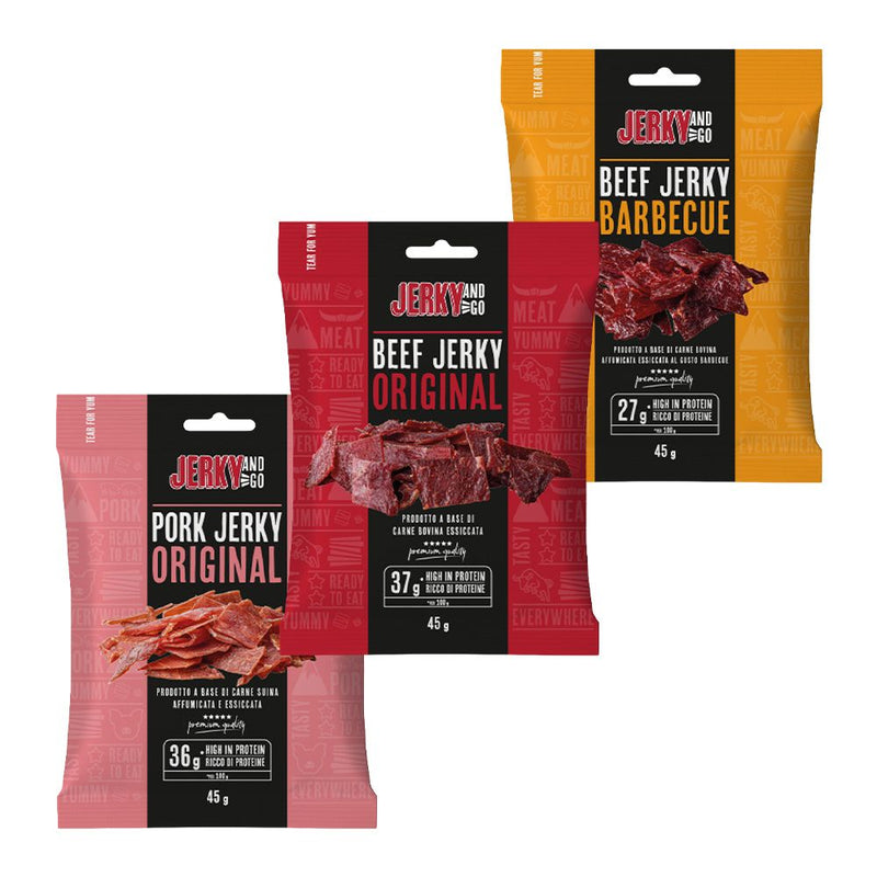 Confezione da 24 di carne secca vari gusti Jerky and Go