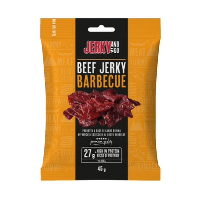 Confezione da 45g di carne secca di manzo al gusto bbq Jerky and Go beef barbecue