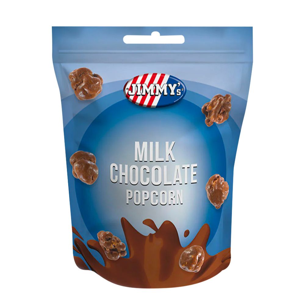 Confezione da 120g, popcorn rivestiti di cioccolato al latte jimmy's.