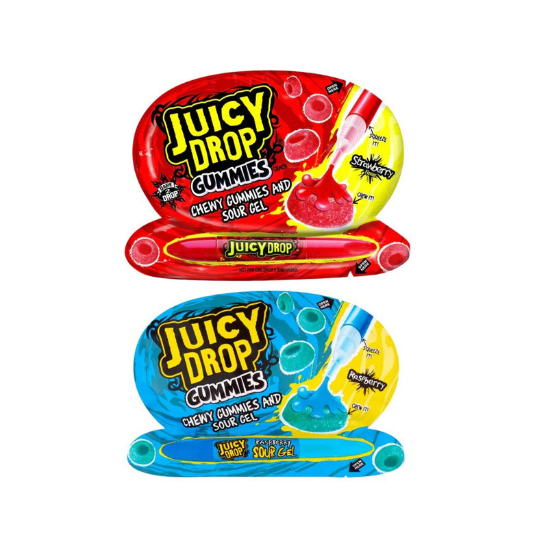 Confezione da 12, caramelle e gel al gusto di fragola e lampone da 57g Juicy Drop Gummies.