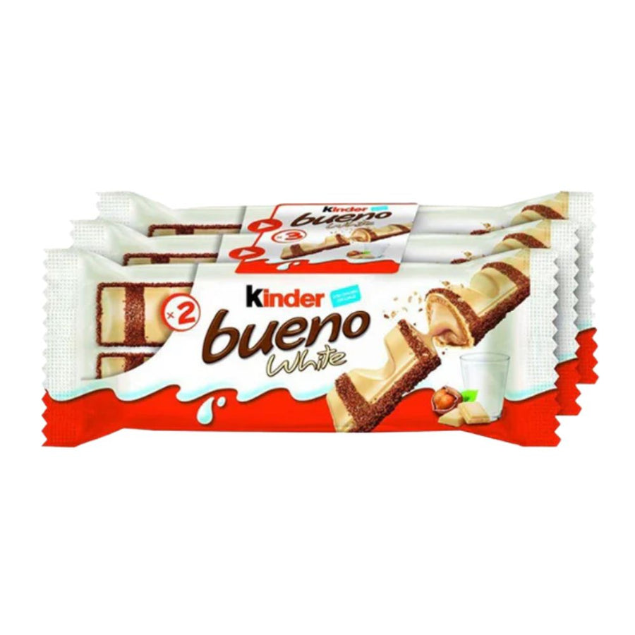 Kinder Bueno White Big Pack, 3 wafer farciti al latte e nocciole ricoperti di cioccolato bianco da 39g (Confezione da 10).