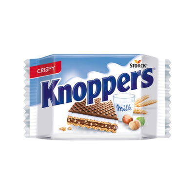 Confezione da 24, wafer ripieno di crema al latte e nocciole da 25g Knoppers.