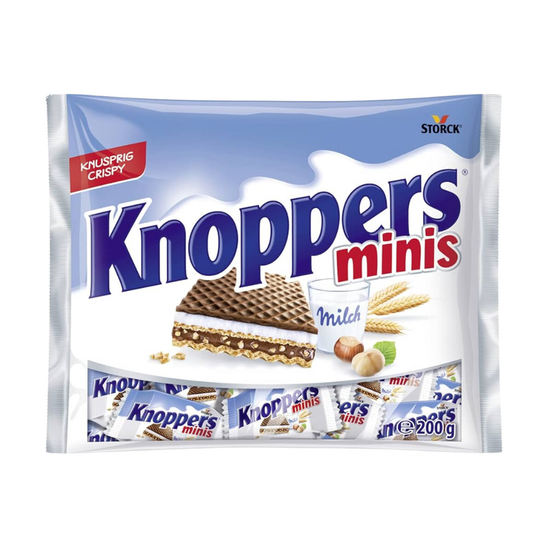 Confezione da 200g, 18 wafer ripieno di crema al latte e nocciole Knoppers.