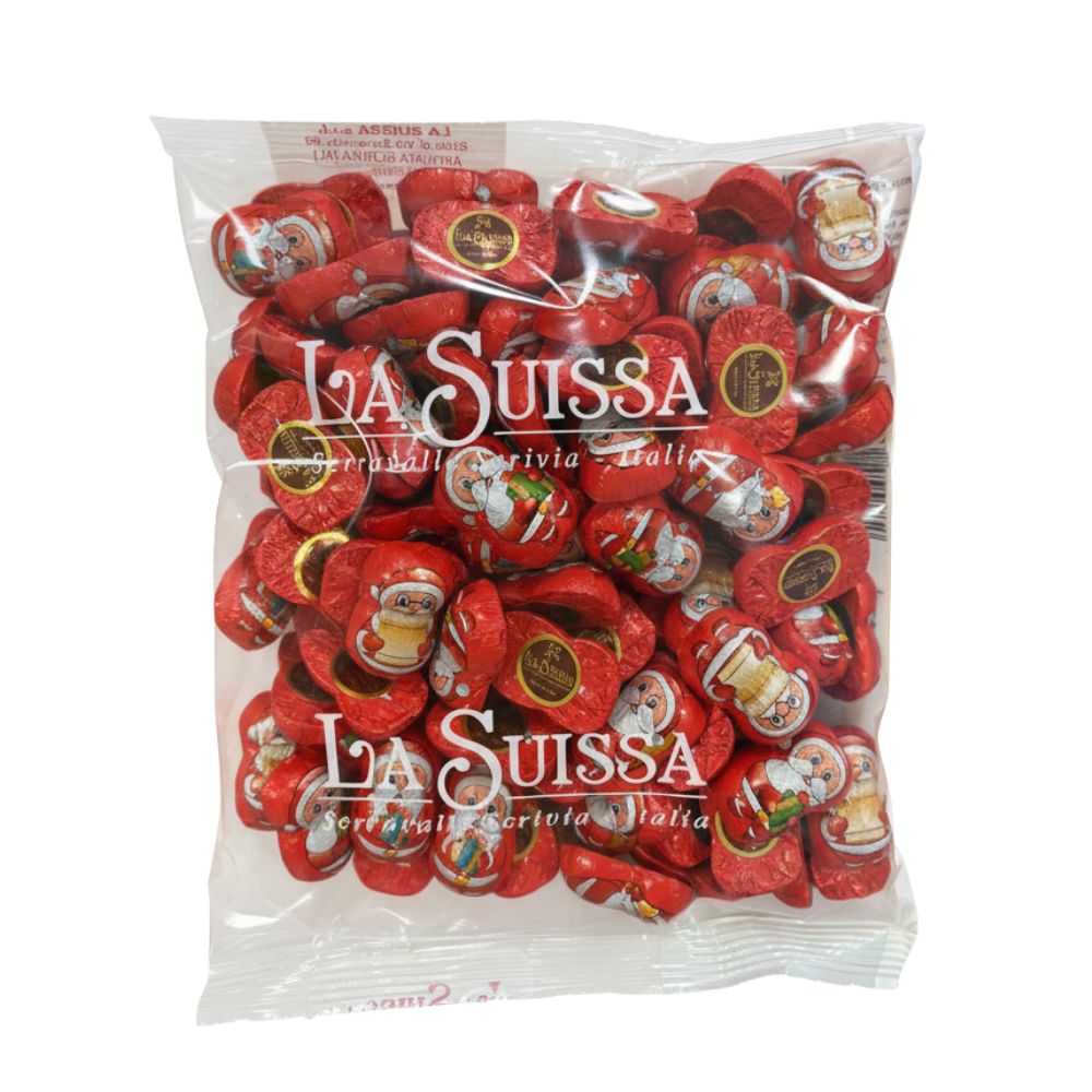 La Suissa Babbo Natale, praline di cioccolato al latte ripiene di crema gianduia (Confezione da 1kg).