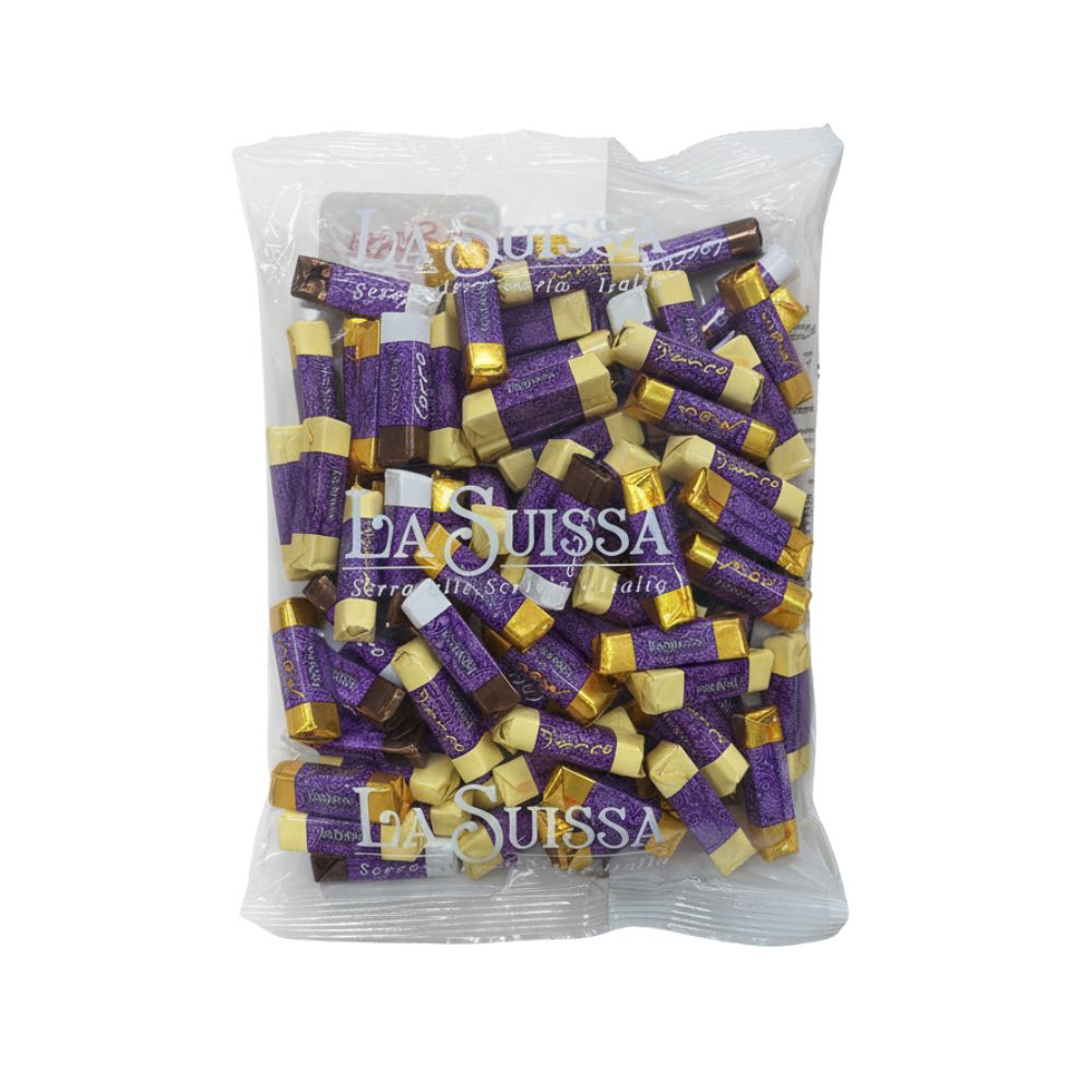 La Suissa Feeling Collection, bastoncini assortiti di cioccolato bianco e cioccolato al latte ripieni di morbida crema ai gusti di mou e cocco (Confezione da 1kg).