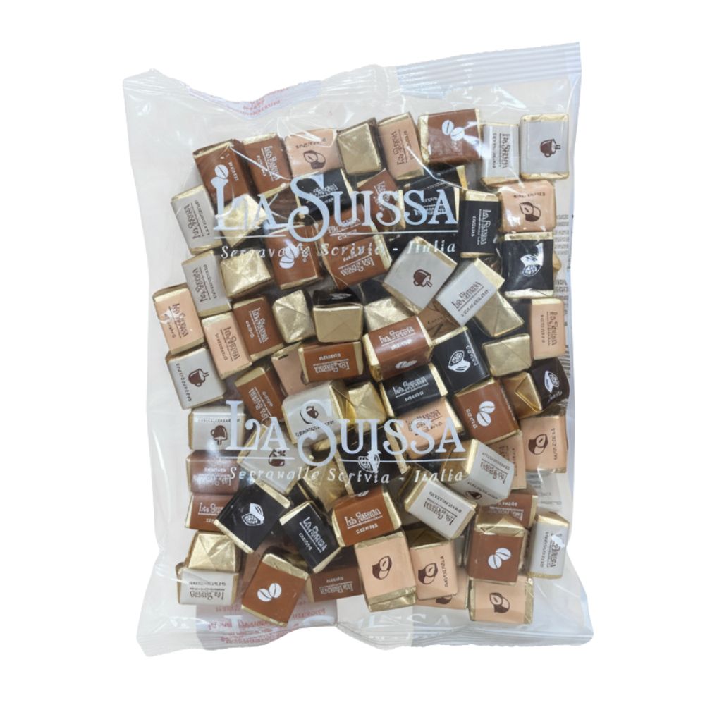 La Suissa Granbontà, praline assortite al gusto di caffè, cappuccino, nocciola e cacao (Confezione da 1kg).