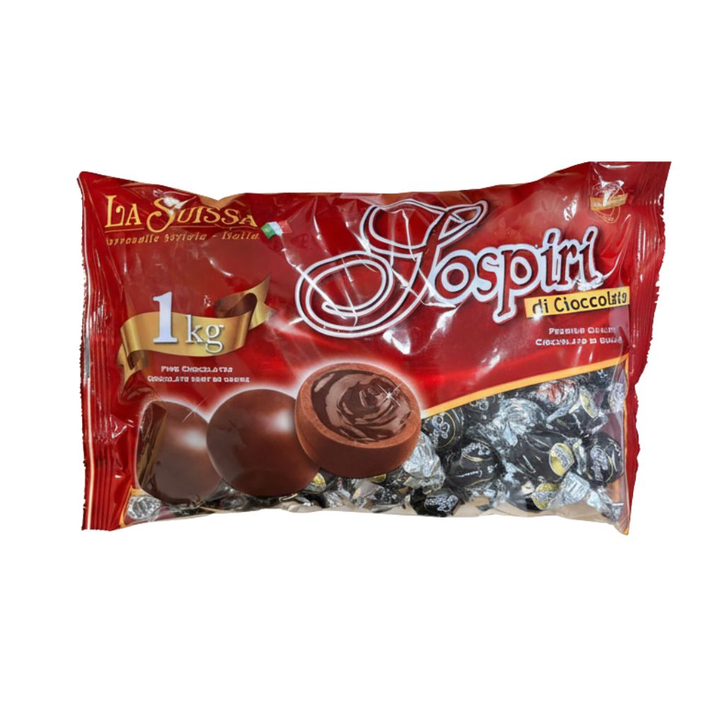 La Suissa Sospiri Dark 70%, praline di cioccolato fondente Extra ripiene di morbida crema al cacao (Confezione da 1kg).