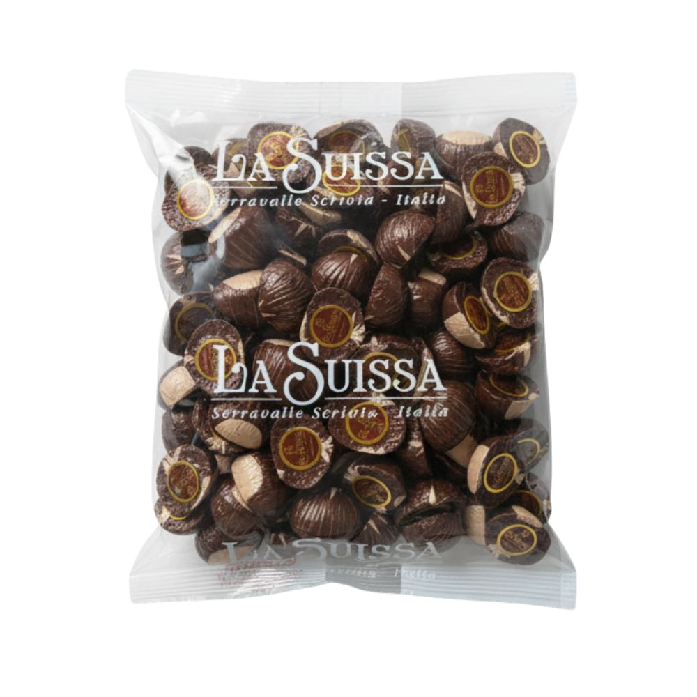 La Suissa Castagne, praline di cioccolato al latte ripiene di crema al gusto di castagna (Confezione da 1kg).
