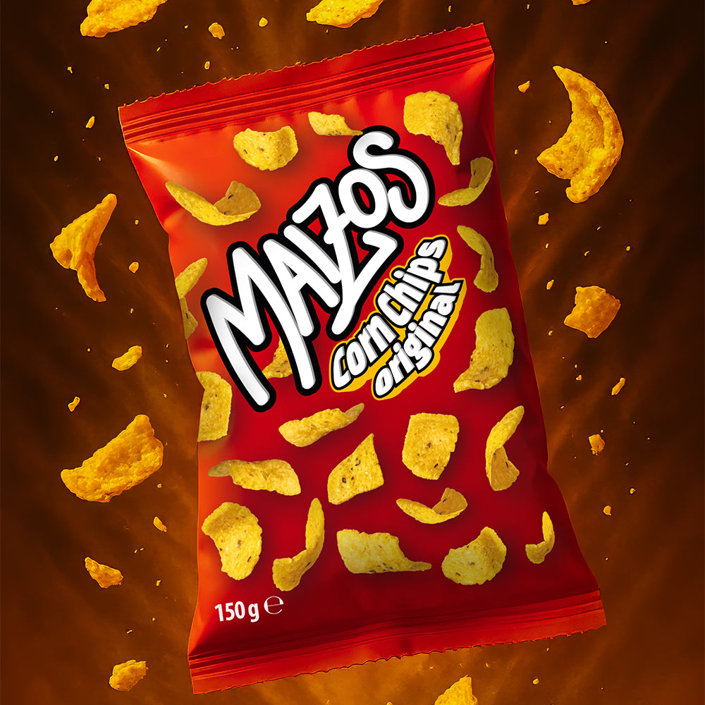 Maizos Corn Chips Original, chips de maíz en el sabor original de 150g (Paquete de 16) 