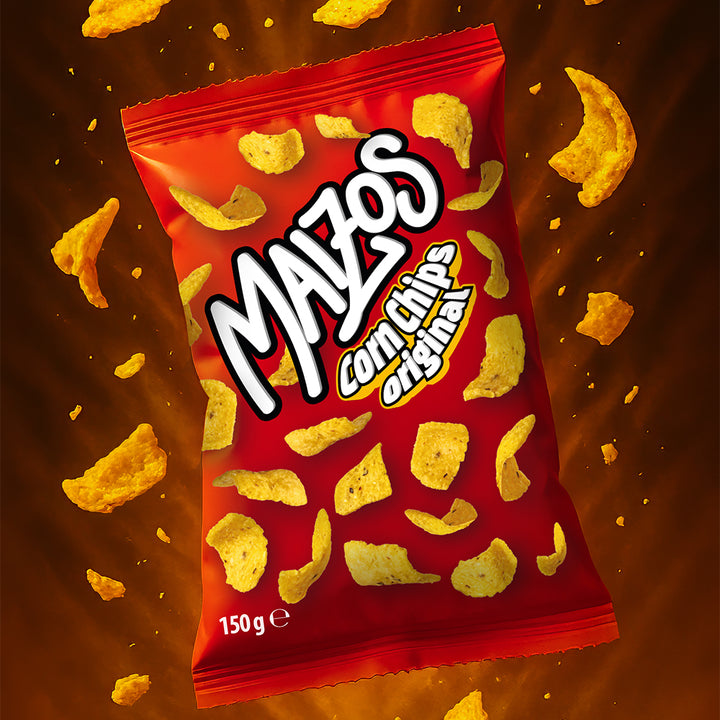 Maizos Corn Chips Original, chips de maíz en el sabor original de 150g (Paquete de 16) 