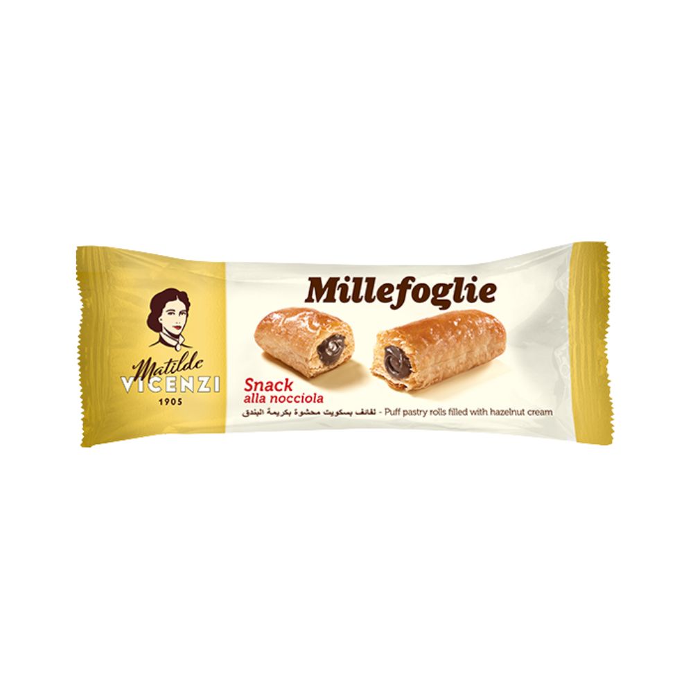 Matilde Vicenzi Minisnack À la Noisette, petits cannoli de pâte feuilletée fourrés à la crème de noisette 25g (Paquet de 30) 