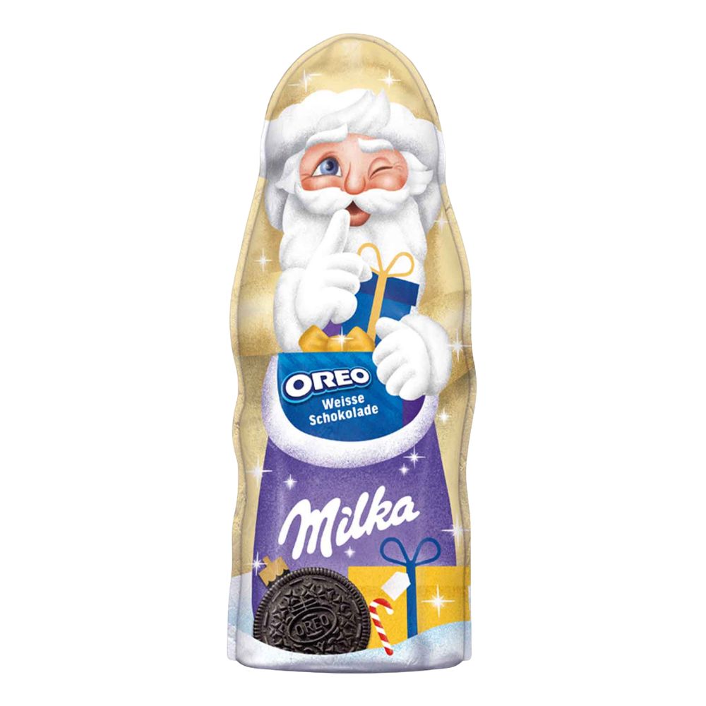 Milka Chocolate Santa Claus Oreo White Choco, cioccolato bianco e pezzetti di biscotto al cacao da 95g (Confezione da 14).