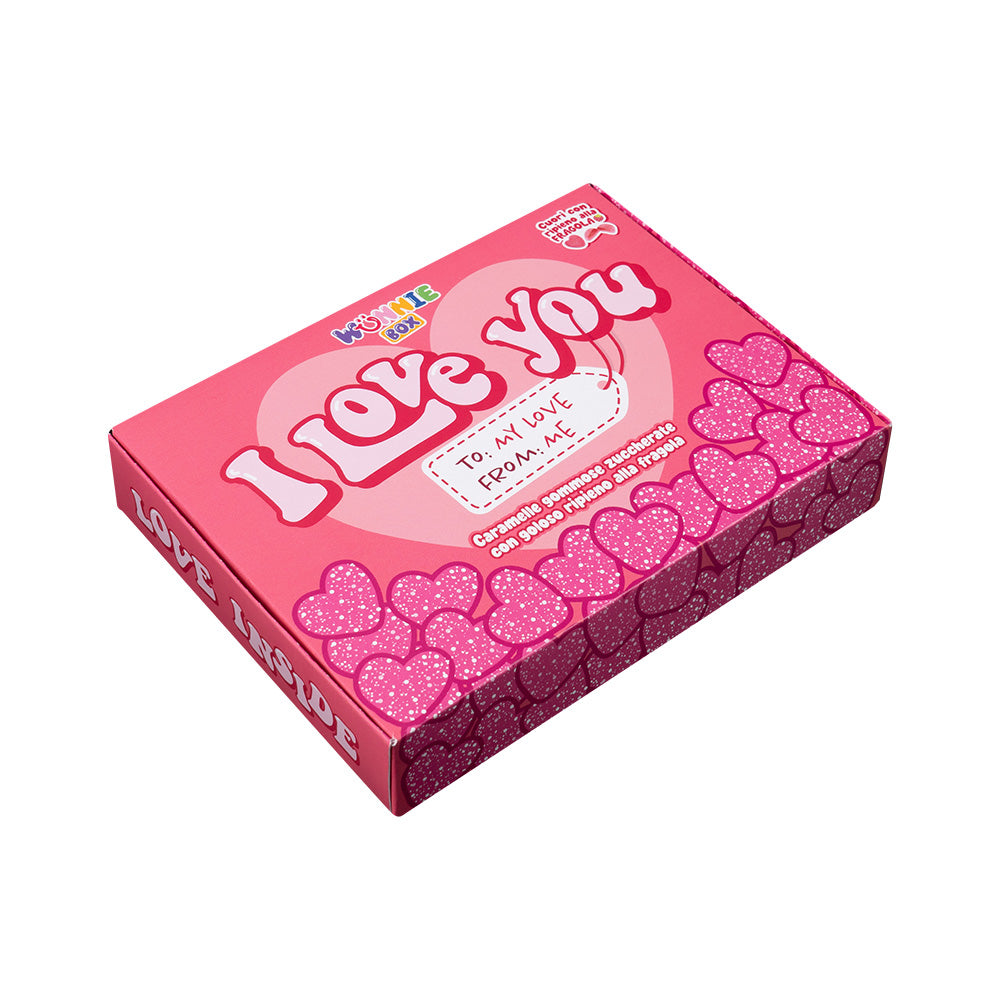 Wunnie box "I Love You", heart-shaped gummy candy box, sugared and with strawberry filling, 500 g (pack of 6) 