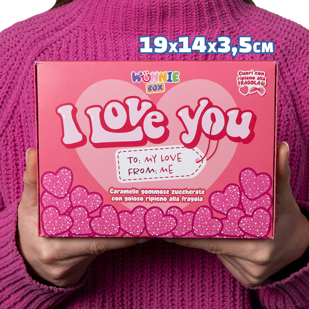Wunnie box "I Love You", heart-shaped gummy candy box, sugared and with strawberry filling, 500 g (pack of 6) 