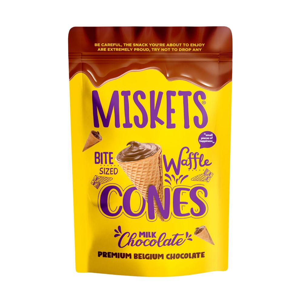 Miskets Cones With Milk Chocolate, coni di cialda con ripieno di cioccolato al latte da 70g (Confezione da 12).