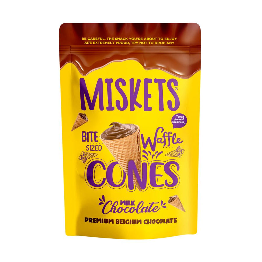 Miskets Cones With Milk Chocolate, coni di cialda con ripieno di cioccolato al latte da 70g (Confezione da 12).