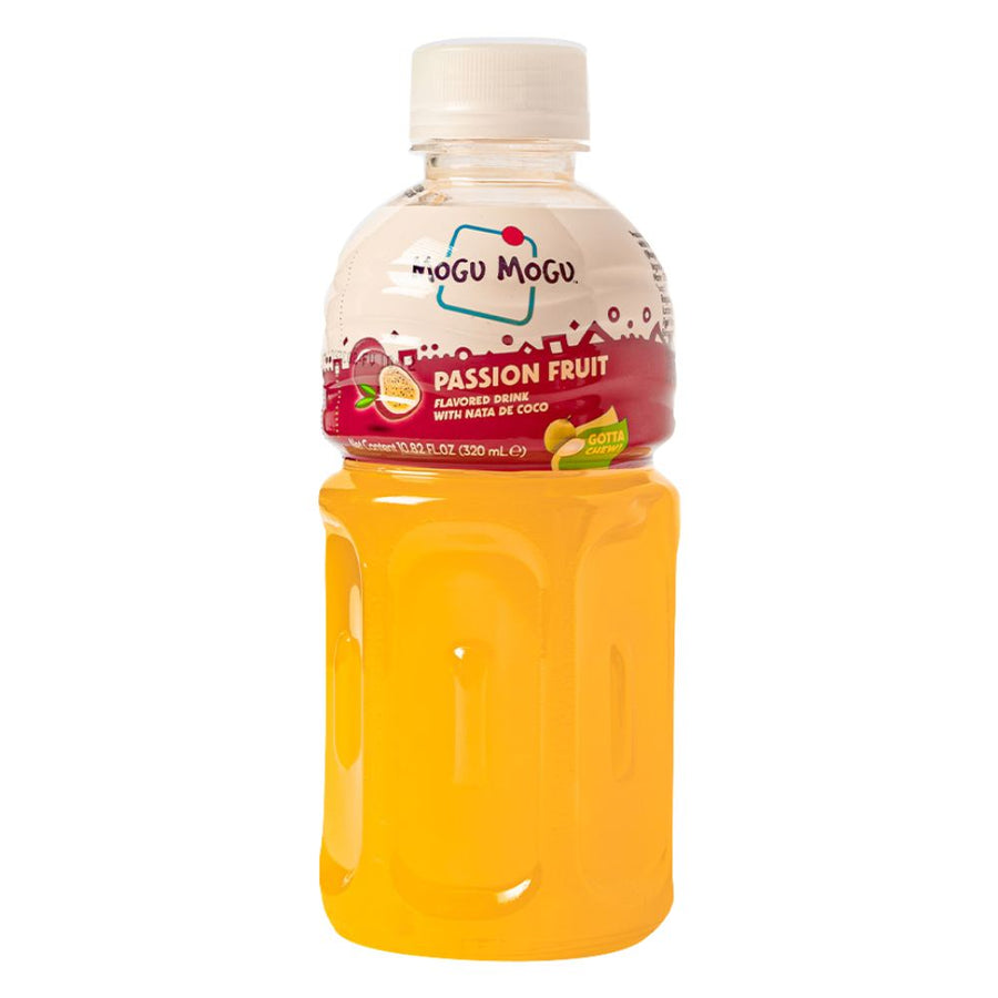 Confezione da 24, bevanda aromatizzata al gusto di frutto della passione con nata de cocco Mogu Mogu.