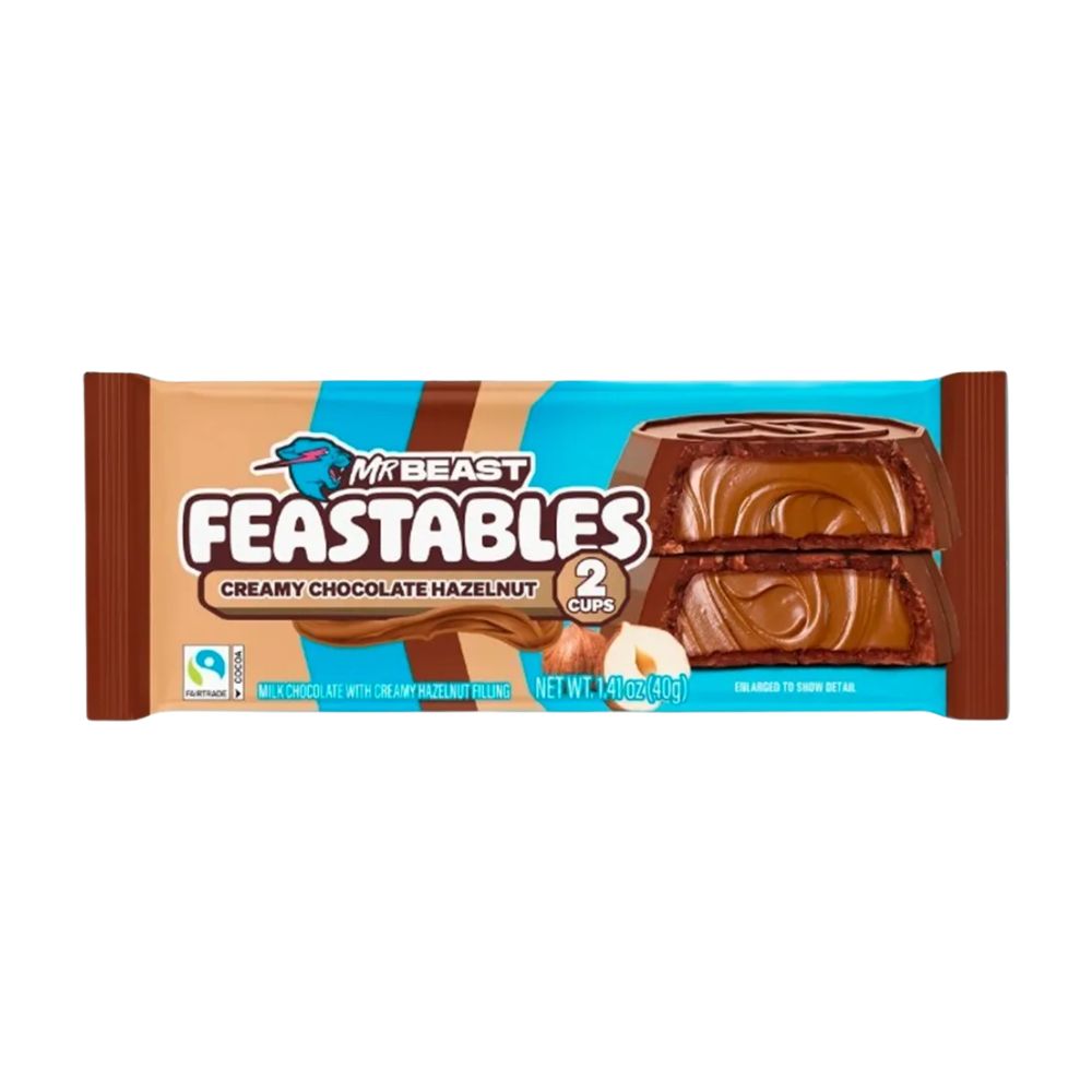 Mr Beast Feastbles Creamy Chocolate Hazelnut, cioccolato al latte con crema alla nocciola da 40g (Confezione da 24).