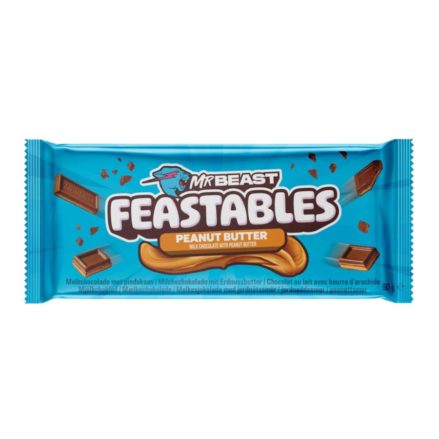 Confezione da 10, Mr Beast Feastables Peanut Butter da 60g.