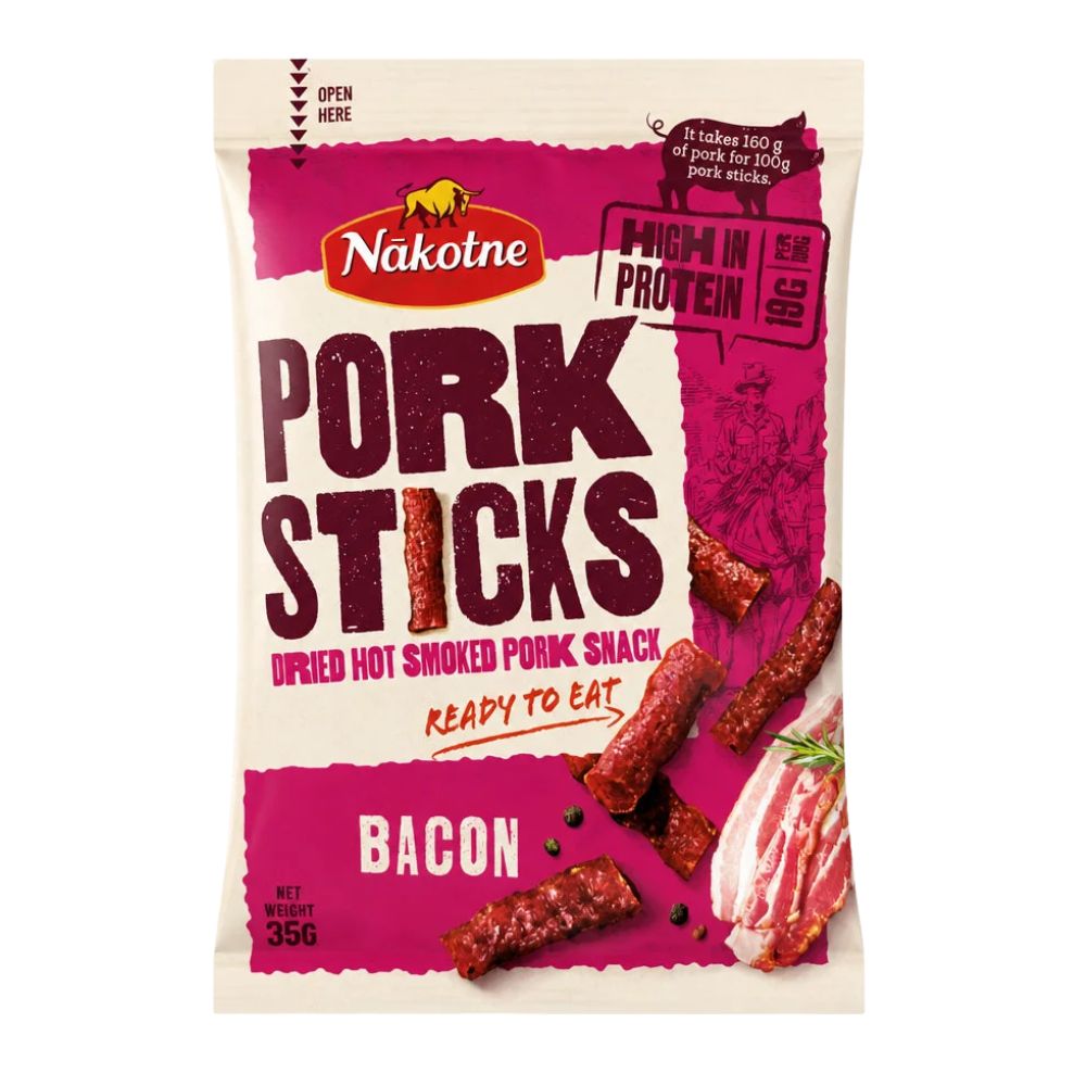 Pork Sticks Bacon, getrockneter Rindfleischsnack mit Bacon-Geschmack à 35 g (10er-Pack) 