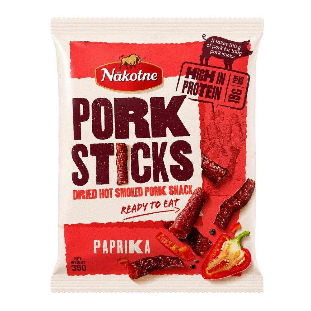 Pork Sticks Paprika, 35 g getrockneter Schweinesnack mit Paprika-Geschmack (10er-Pack) 
