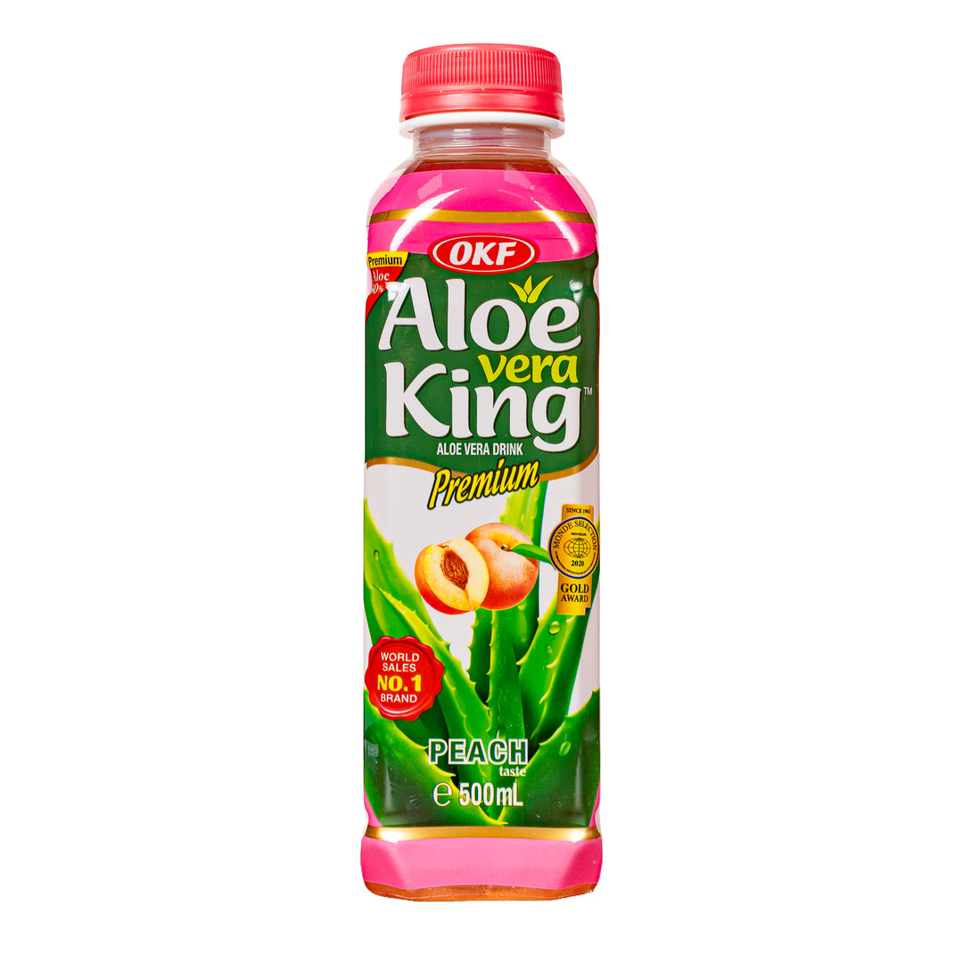 OKF Aloe Vera King Peach, boisson à l'aloe vera goût pêche de 500ml (Pack de 20) 