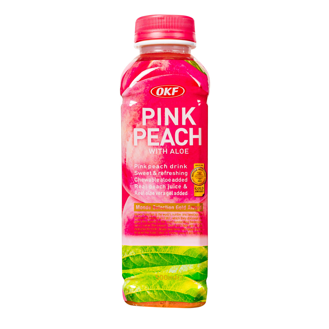 OKF Pink Peach With Aloe, bevanda idratante al gusto di pesca e aloe da 500ml (Confezione da 20)