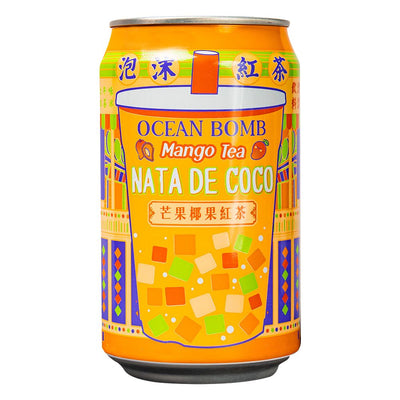 Confezione da 24, bevanda di tè nero con nata de cocco aromatizzata al gusto di mango da 315ml Ocean Bomb.