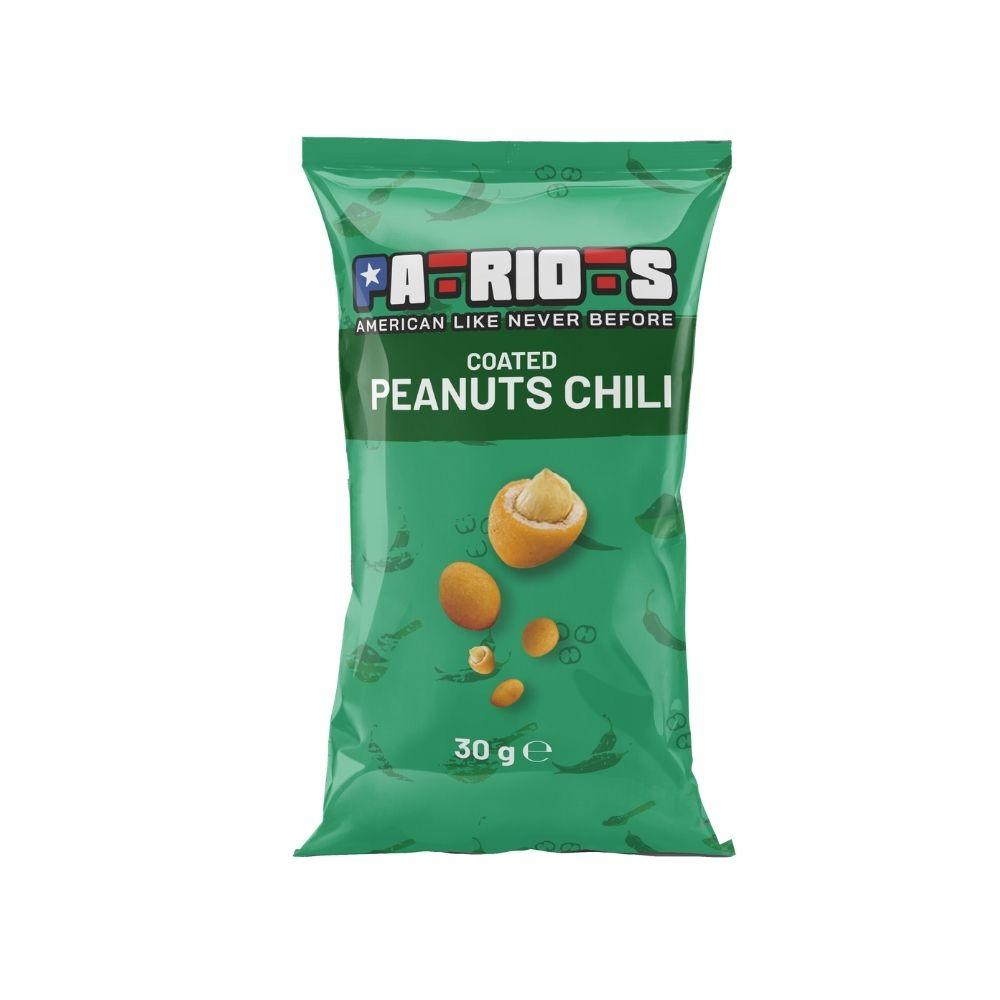 Confezione da 100, arachidi tostati al gusto di peperoncino da 30g Patriots.