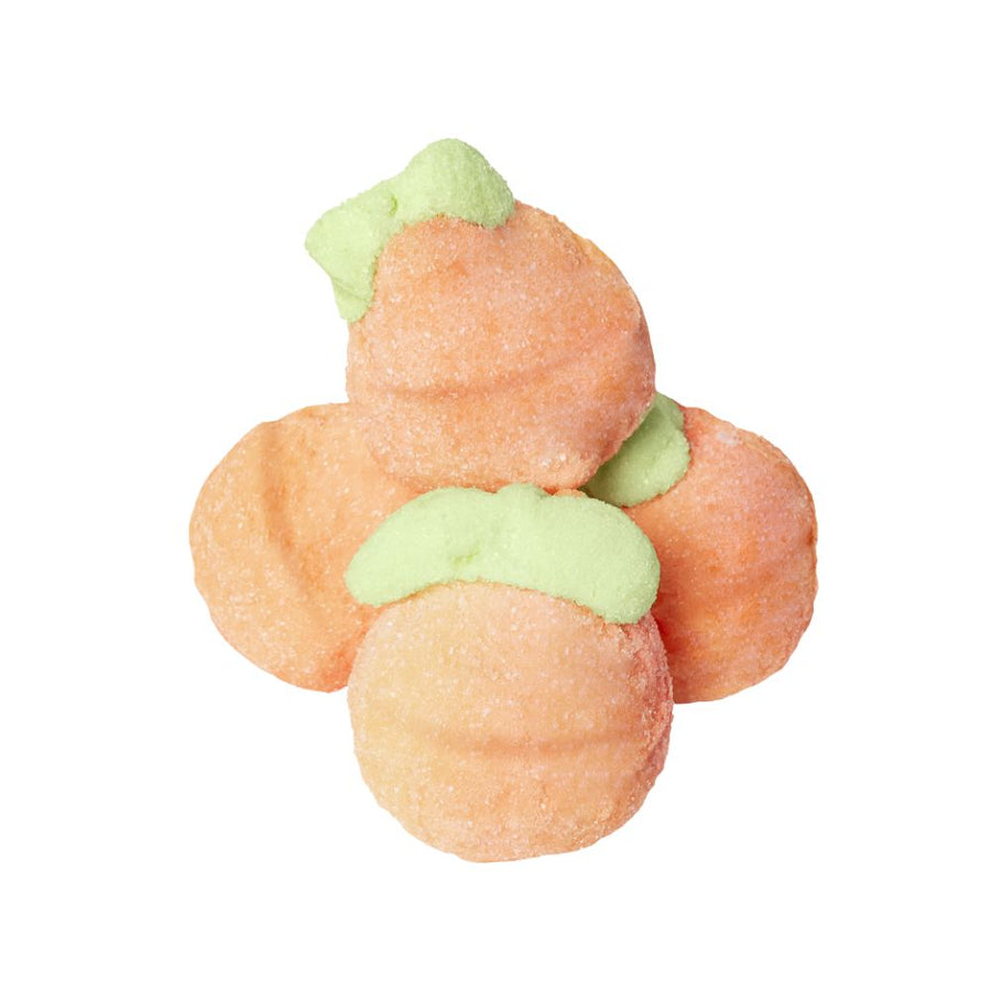 Confezione da 1kg, marshmallow a forma di pesca e ripieni di gelatina al gusto di pesca Bulgari.