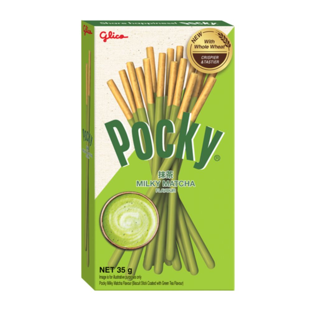 Pocky Matcha Green Tea Flavor, biscotti rivestiti di crema al tè matcha da 33g (Confezione da 10).