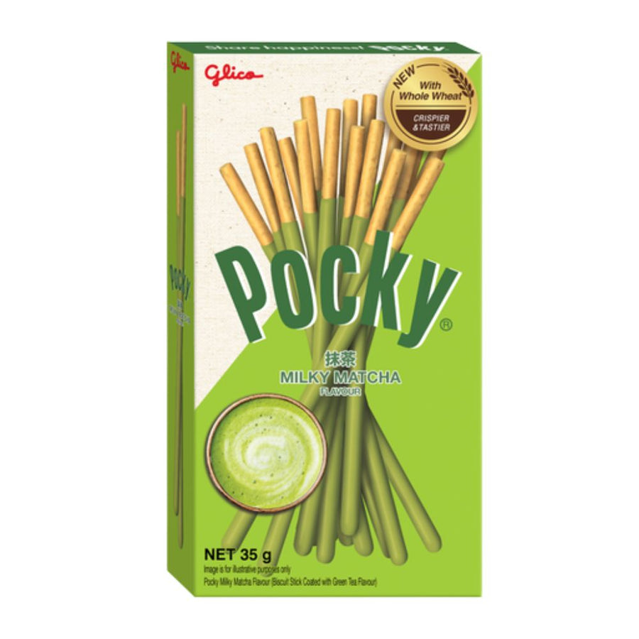 Pocky Matcha Green Tea Flavor, biscotti rivestiti di crema al tè matcha da 33g (Confezione da 10).