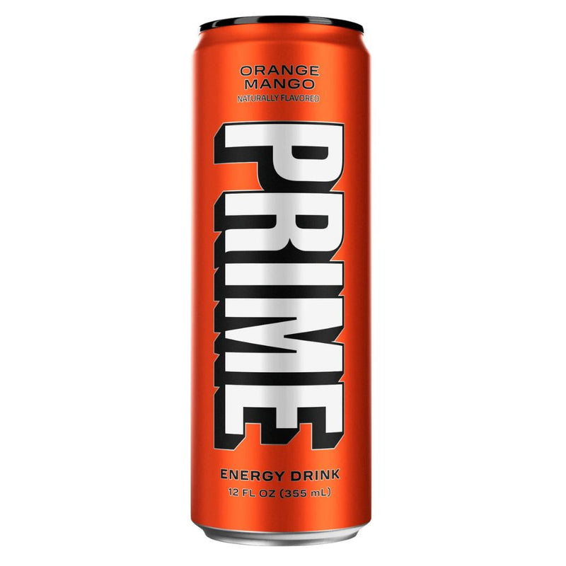 Confezione da 24 di energy drink da 330ml al gusto di arancia e mango Prime.