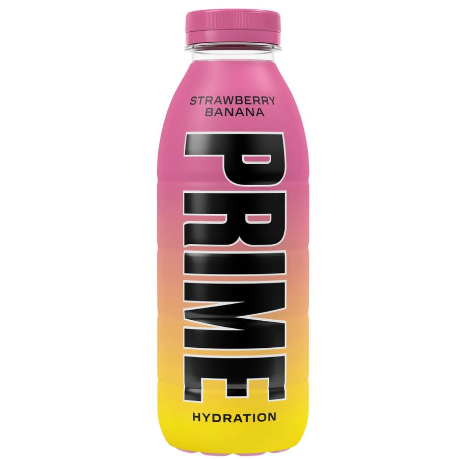 Confezione da 12, bevanda aromatizzata al gusto di banana e fragola da 500ml Prime.