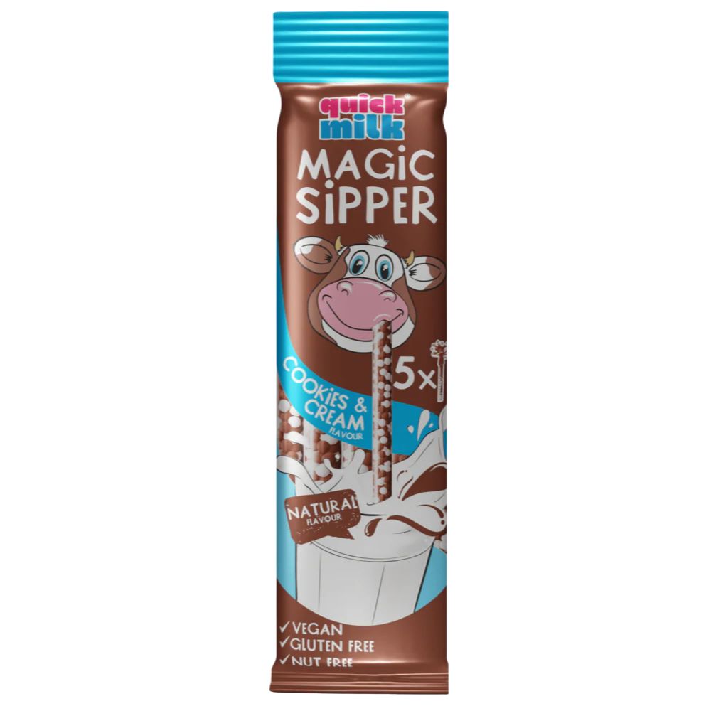 Confezione da 20, cannucce con perline di zucchero al gusto di cookies e cream da 30g Quick Milk.