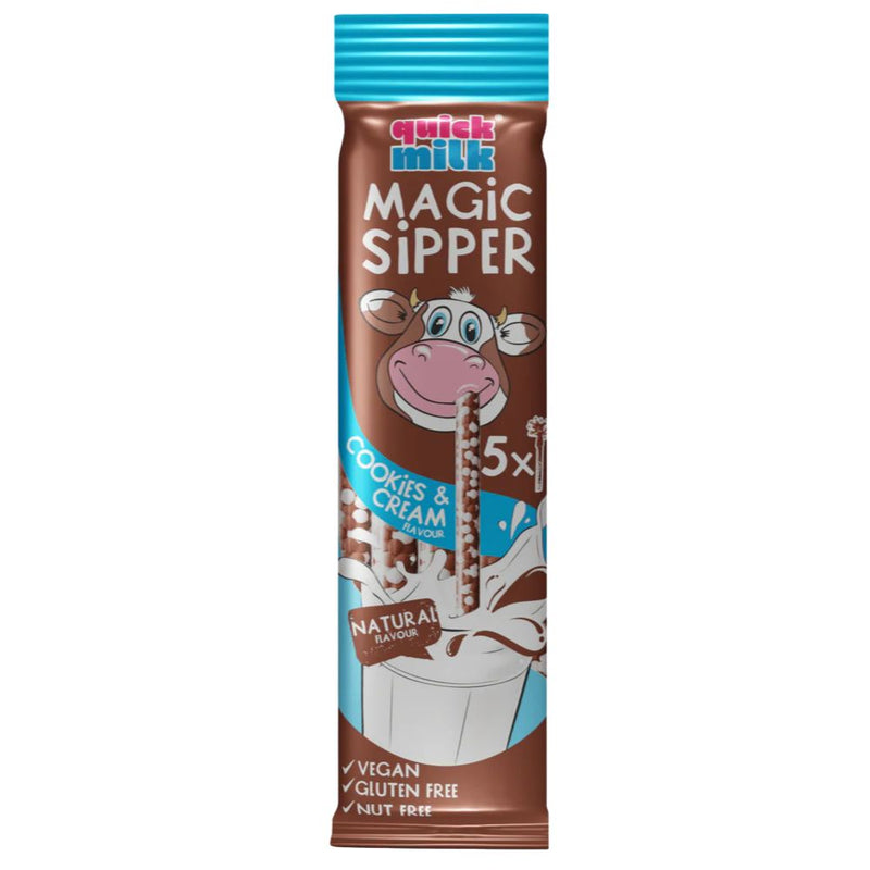 Confezione da 20, cannucce con perline di zucchero al gusto di cookies e cream da 30g Quick Milk.