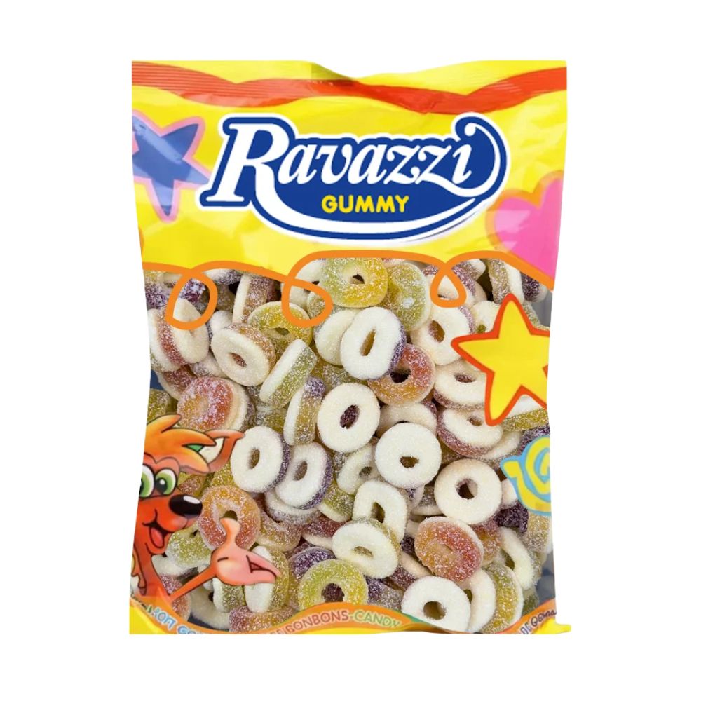 Ravazzi Anelli Frutta Sour, caramelle gommose aspre al gusto di frutta (Confezione da 1kg)