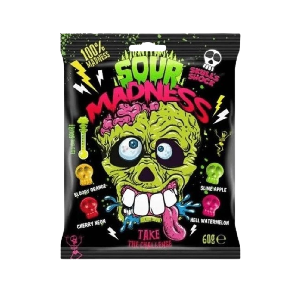 Sour Madness, caramelle dure al gusto di frutta sour da 60gr (Confezione da 14)