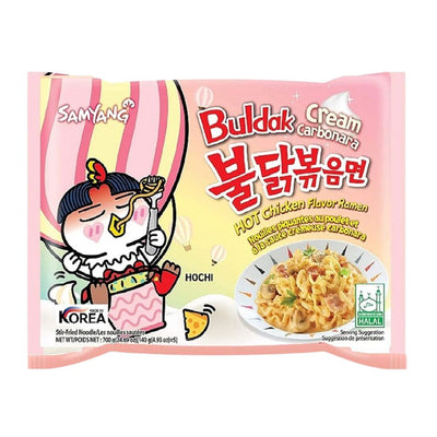 Confezione da 10, Samyang Buldak Cream Carbonara Hot Chicken, noodles al gusto di carbonara da 140g.