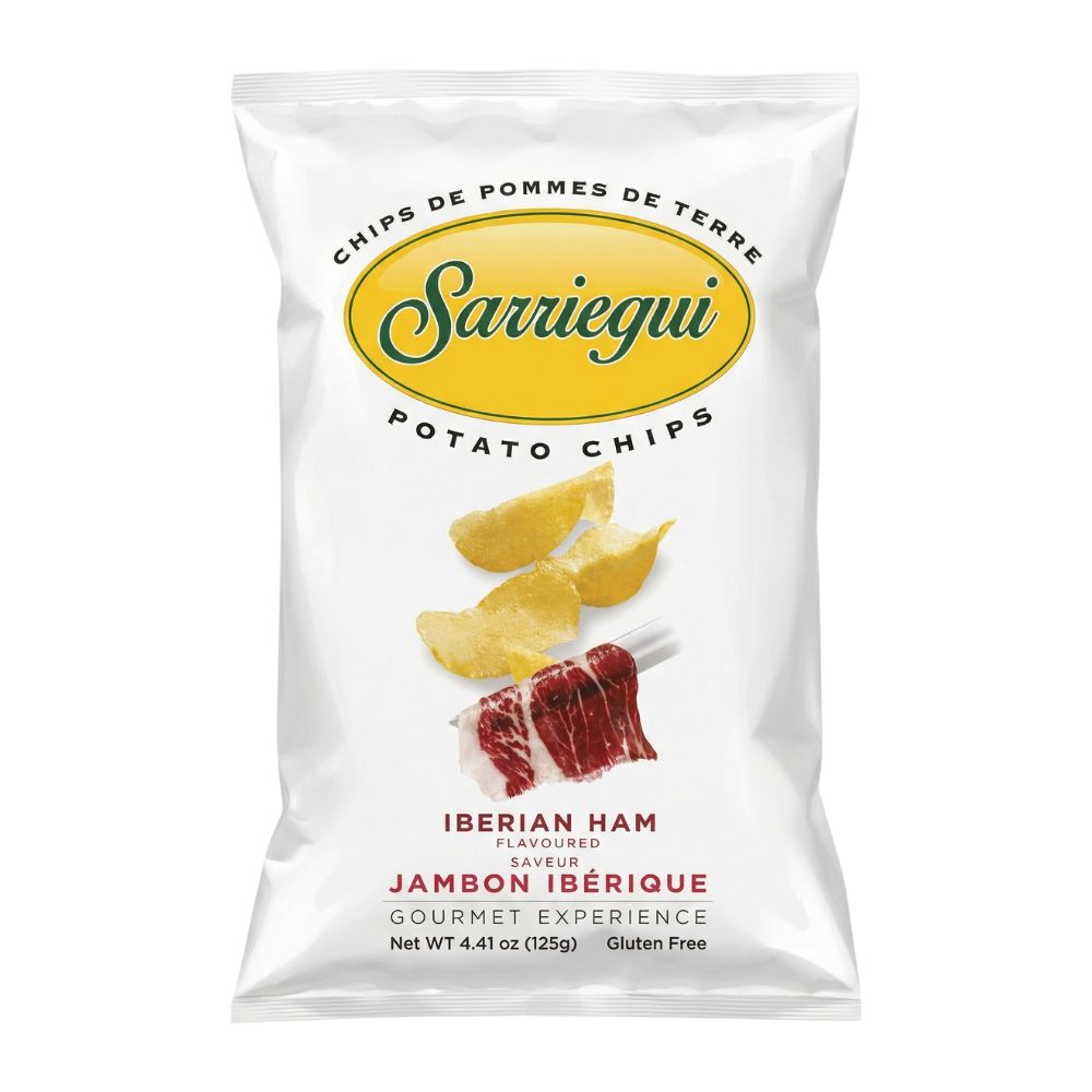 Sarriegui Potato Chips Iberian Ham, patatine al gusto di jamon iberico da 125g (Confezione da 10)