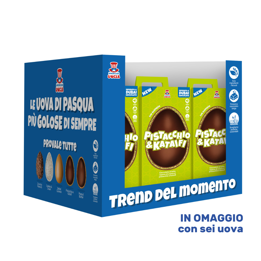 American Uncle Pistachio & Kataifi Easter Egg, Dubai Chocolate Easter egg - milk chocolate filled with Pistachio and Kataifi cream, 450 g 