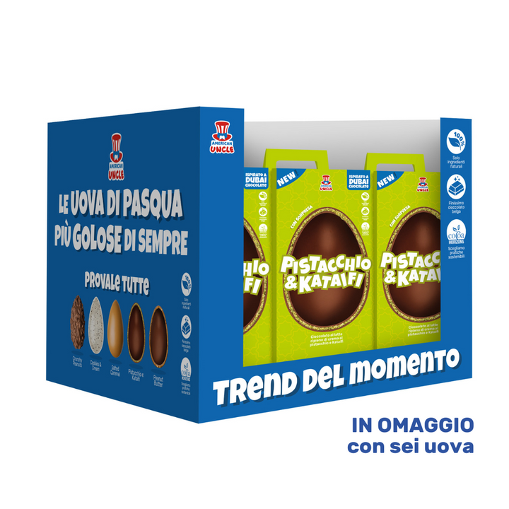 American Uncle Pistachio & Kataifi Easter Egg, Dubai Chocolate Easter egg - milk chocolate filled with Pistachio and Kataifi cream, 450 g 