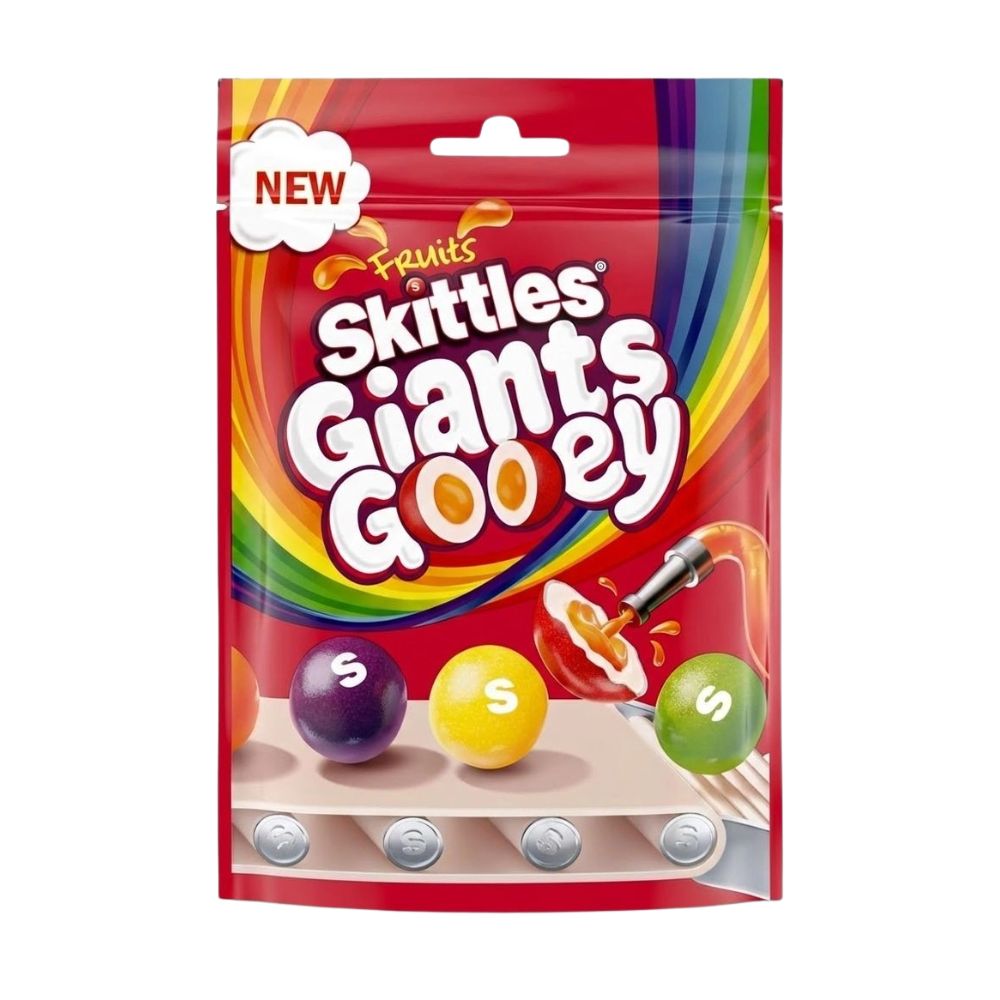Skittles Giants Gooey, caramelle ripiene al gusto di frutta da 125g.