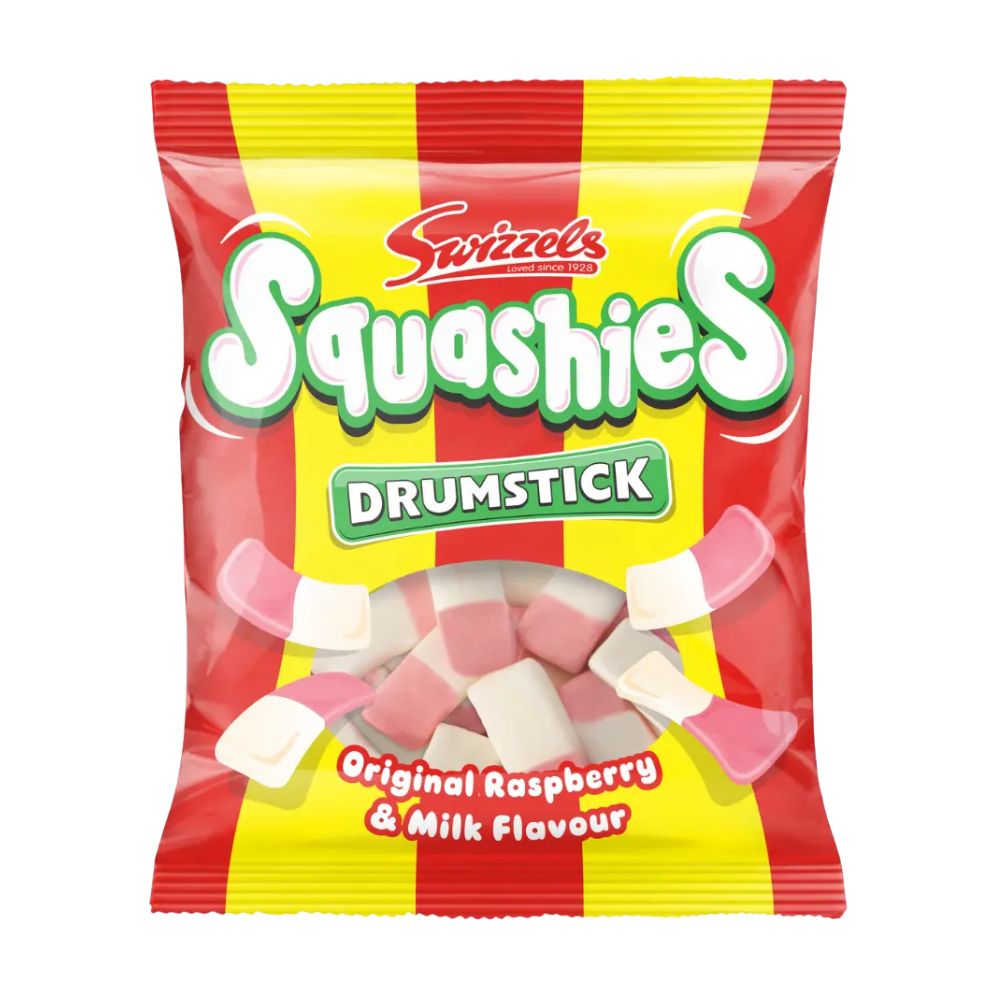 Swizzels Squashies Original Raspberry & Milk Flavour, caramelle gommose al gusto di lampone e latte da 120g (Confezione da 12)