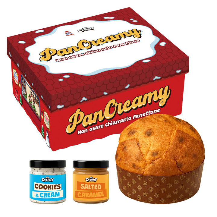 PanCreamy Caramel Chunky, Panettone artigianale da 900g + Mr.Creamy Cookies & Cream e Salted Caramel da 200 g