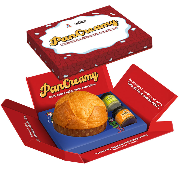 PanCreamy Vanilla, Panettone artigianale da 900g + Mr. Creamy Pistacchio Crunchy e Choco Peanuts da 200 g