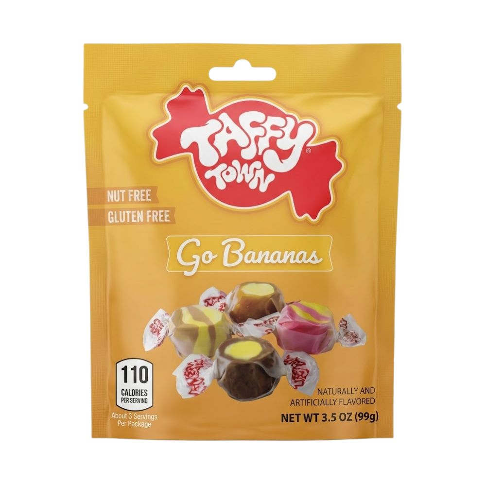 Taffy Town Go Bananas, mix assortito di caramelle taffy al gusto banana da 99g