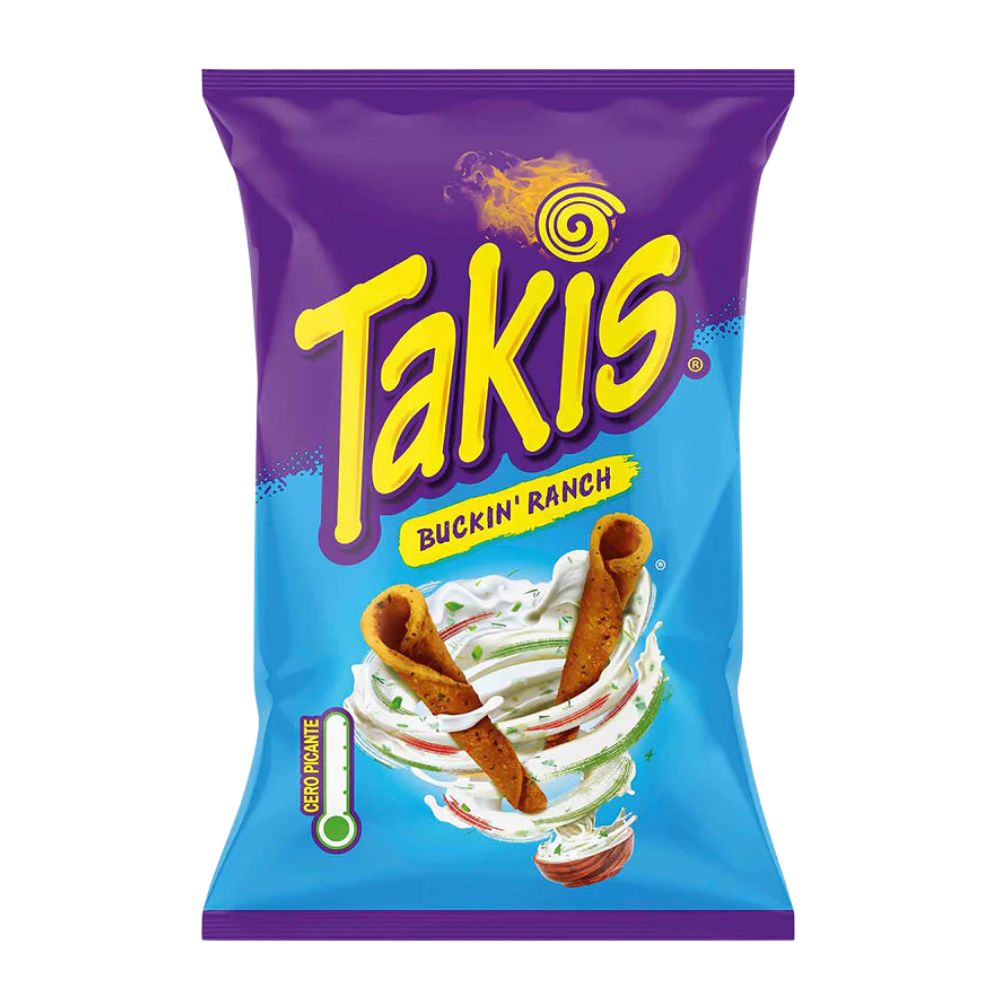 Takis Buckin Ranch, patatine al gusto di panna acida da 100g (Confezione da 18)