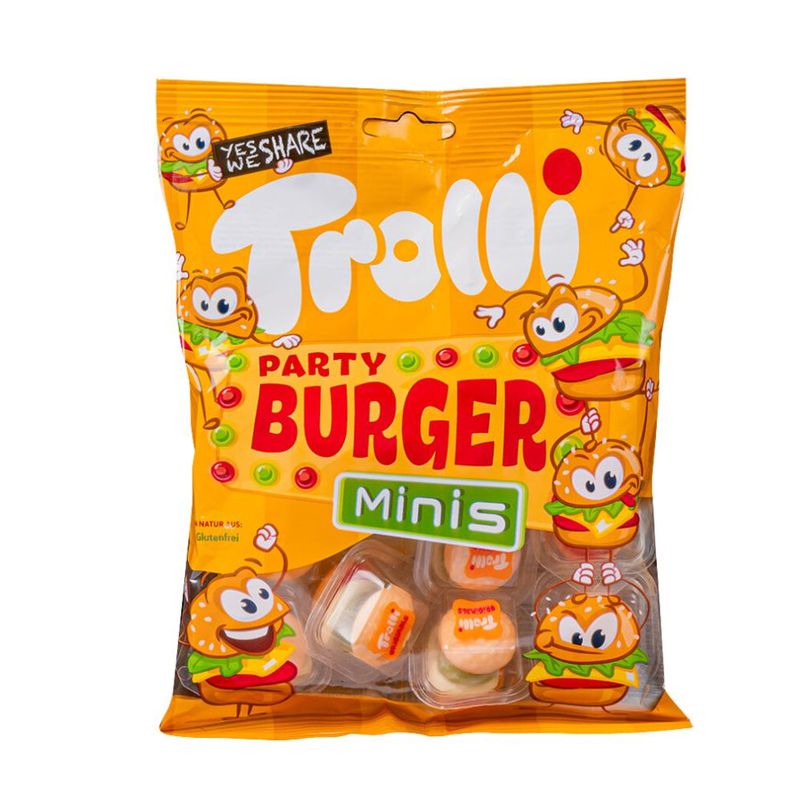 Confezione da 10, caramelle a forma di burger da 10g Trolli.