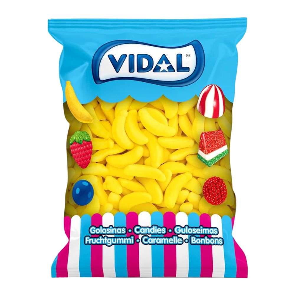 Confezione da 1kg, caramelle gommose al gusto di banana Vidal.